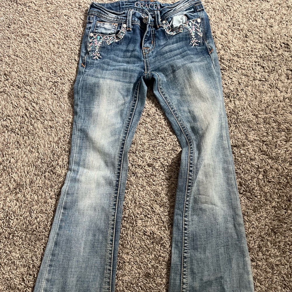 Grace in LA Blue Embroidered Kids Jeans